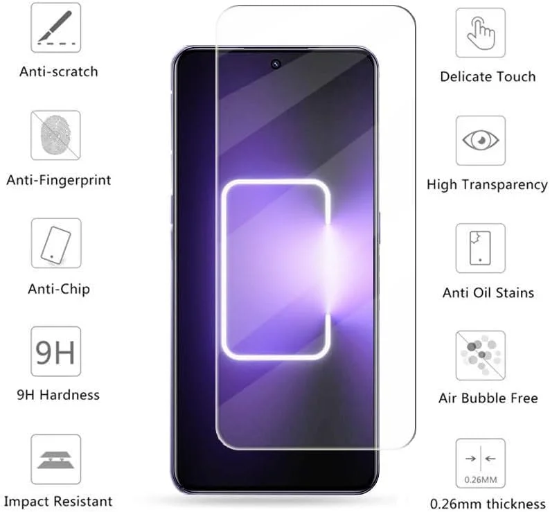 محافظ صفحه نمایش شیشه ای حرارت دیده Gruattreay سازگار با Realme GT3 5G، فیلم محافظ پوشش کامل صفحه نمایش شیشه ای حرارت دیده [سختی 9H] [HD] [مقاوم در برابر خراش]، 2 عددی