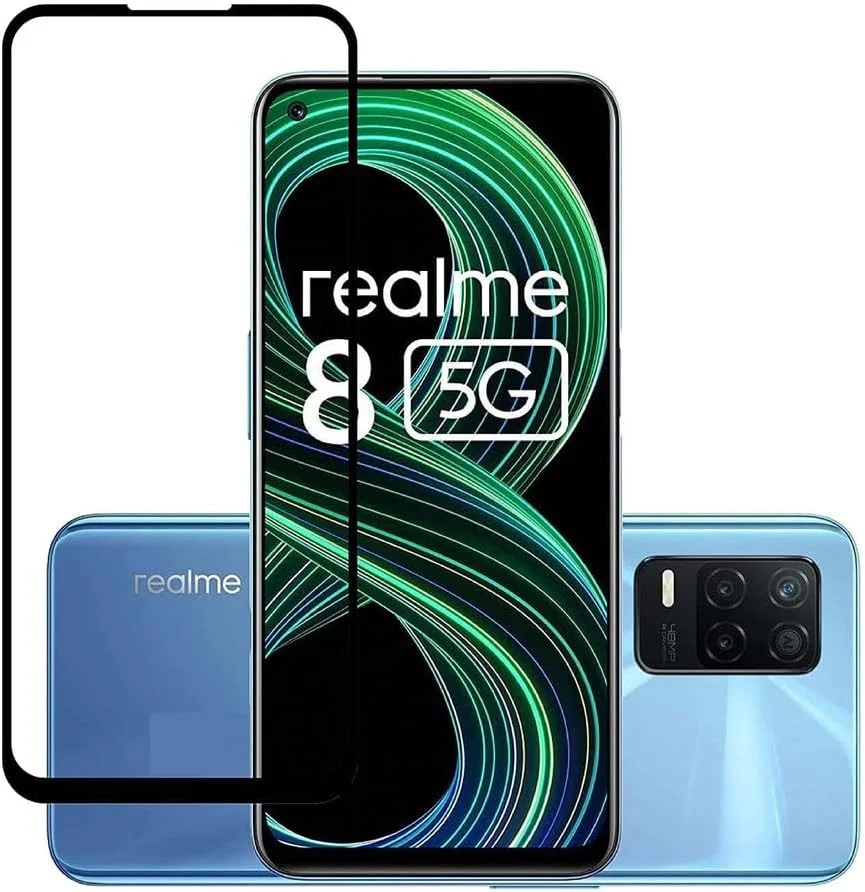 محافظ صفحه نمایش شیشه ای حرارت دیده با سختی 9H، لبه خمیده سرتاسری برای گوشی Realme 8 5G - مشکی