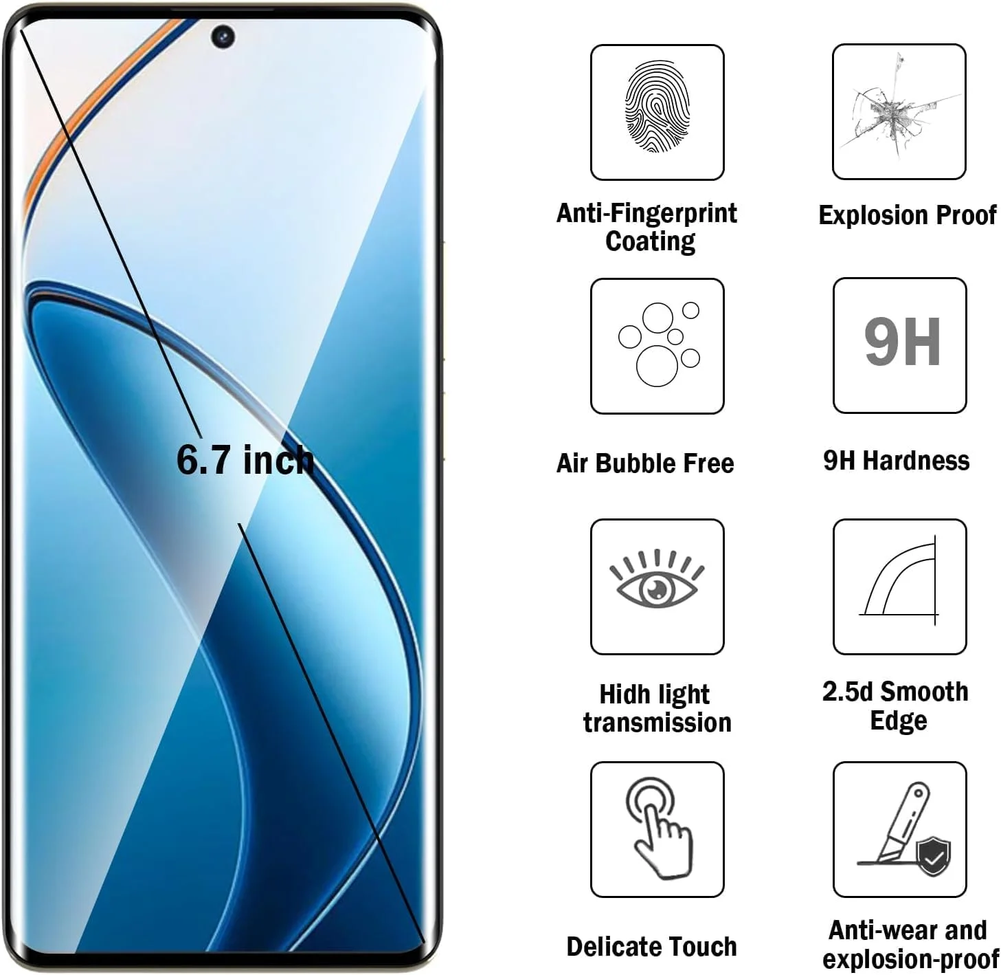 محافظ صفحه نمایش شیشه ای حرارت دیده سه بعدی برای Realme 12 Pro/12 Pro+، سختی 9H، فوق العاده مقاوم، ضد اثر انگشت، بدون حباب، HD-Clear، پوشش کامل فیلم گوشی برای Realme 12 Pro/12 Pro Plus (2 عدد)