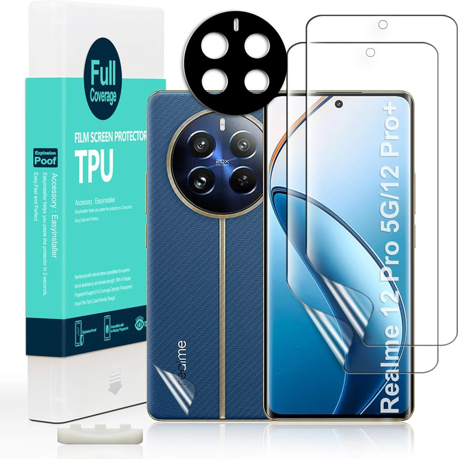 محافظ صفحه نمایش انعطاف پذیر TPU آی ب wind مدل Realme 12 Pro 5G/12 Pro+ 5G/12 Pro Plus 5G 6.7 اینچ، شامل 2 عدد محافظ صفحه نمایش، 1 عدد محافظ لنز دوربین و 1 عدد محافظ پشت گوشی [نصب آسان، شفافیت HD، ضد ایجاد حباب]
