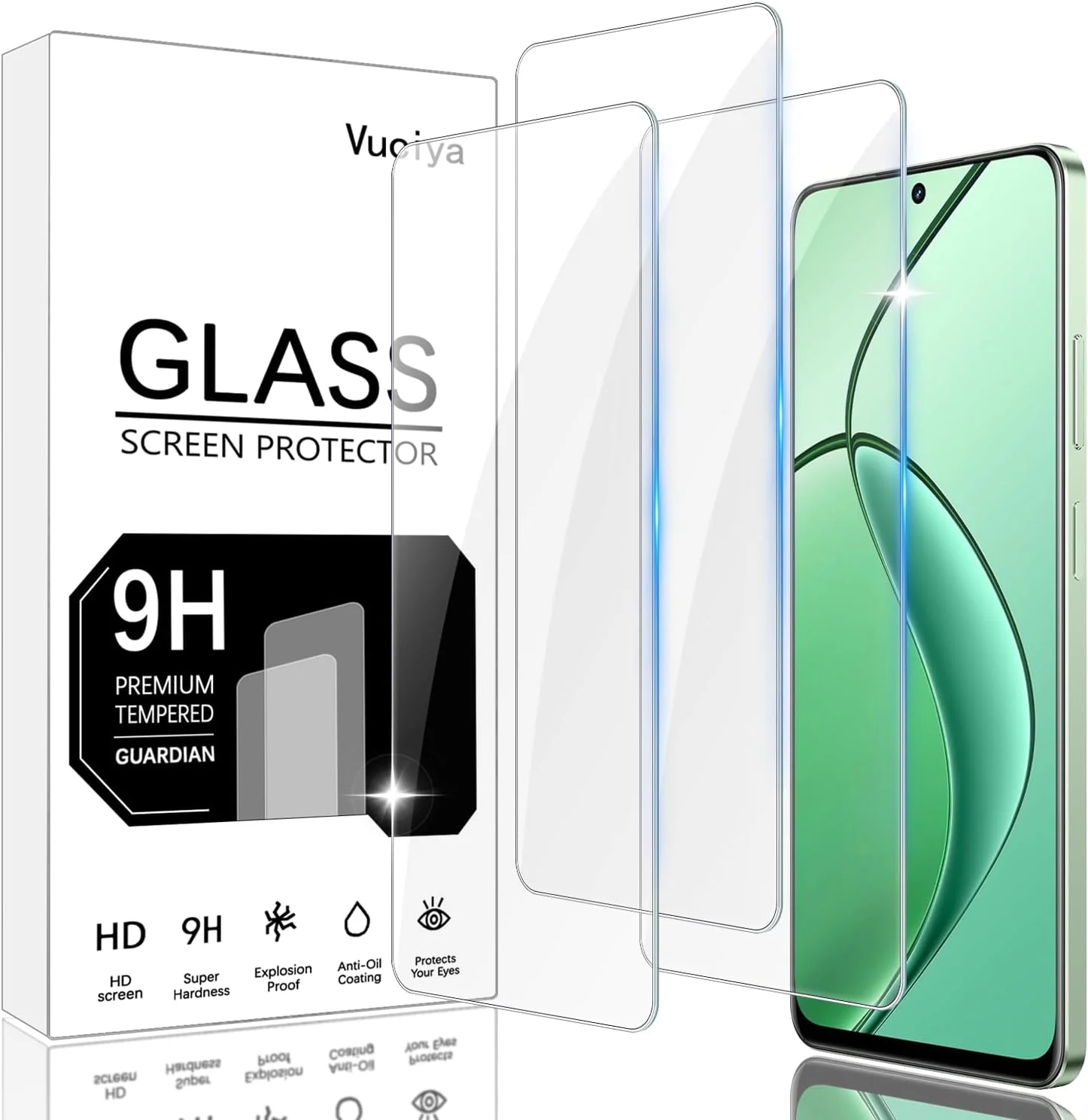 محافظ صفحه نمایش Vuciya بسته 3 عددی سازگار با Realme 12x / Realme 12 شیشه حرارت دیده، فیلم محافظ با سختی 9H شفاف HD ضد خش، برای Realme 12x