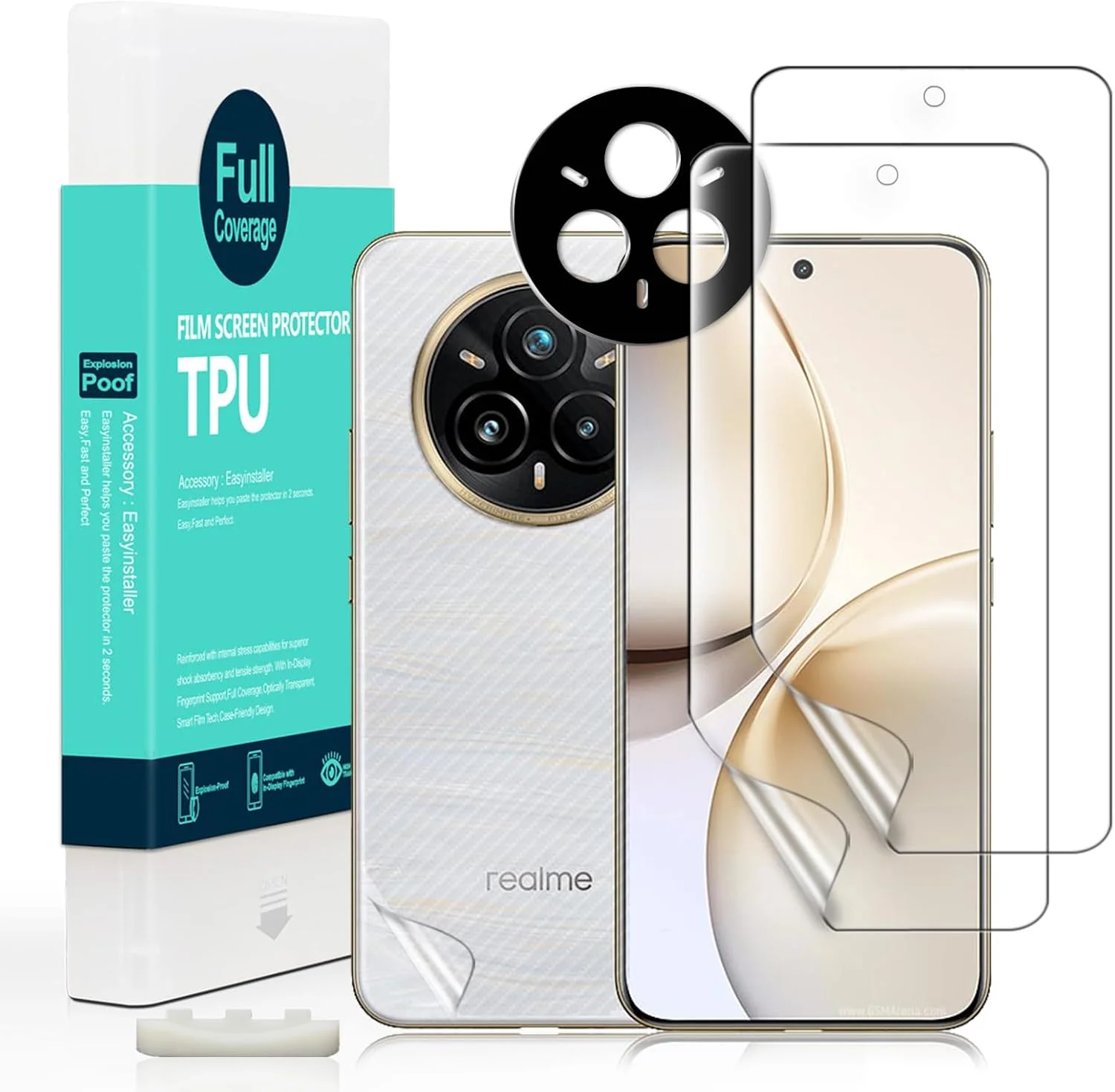 محافظ صفحه نمایش انعطاف پذیر TPU مدل Ibywind، دو عدد، مناسب برای گوشی Realme 14 Pro+ / Realme 14 Pro plus 5G با ابعاد 6.83 اینچ، به همراه یک عدد محافظ لنز دوربین و یک عدد محافظ پشت گوشی [نصب آسان]