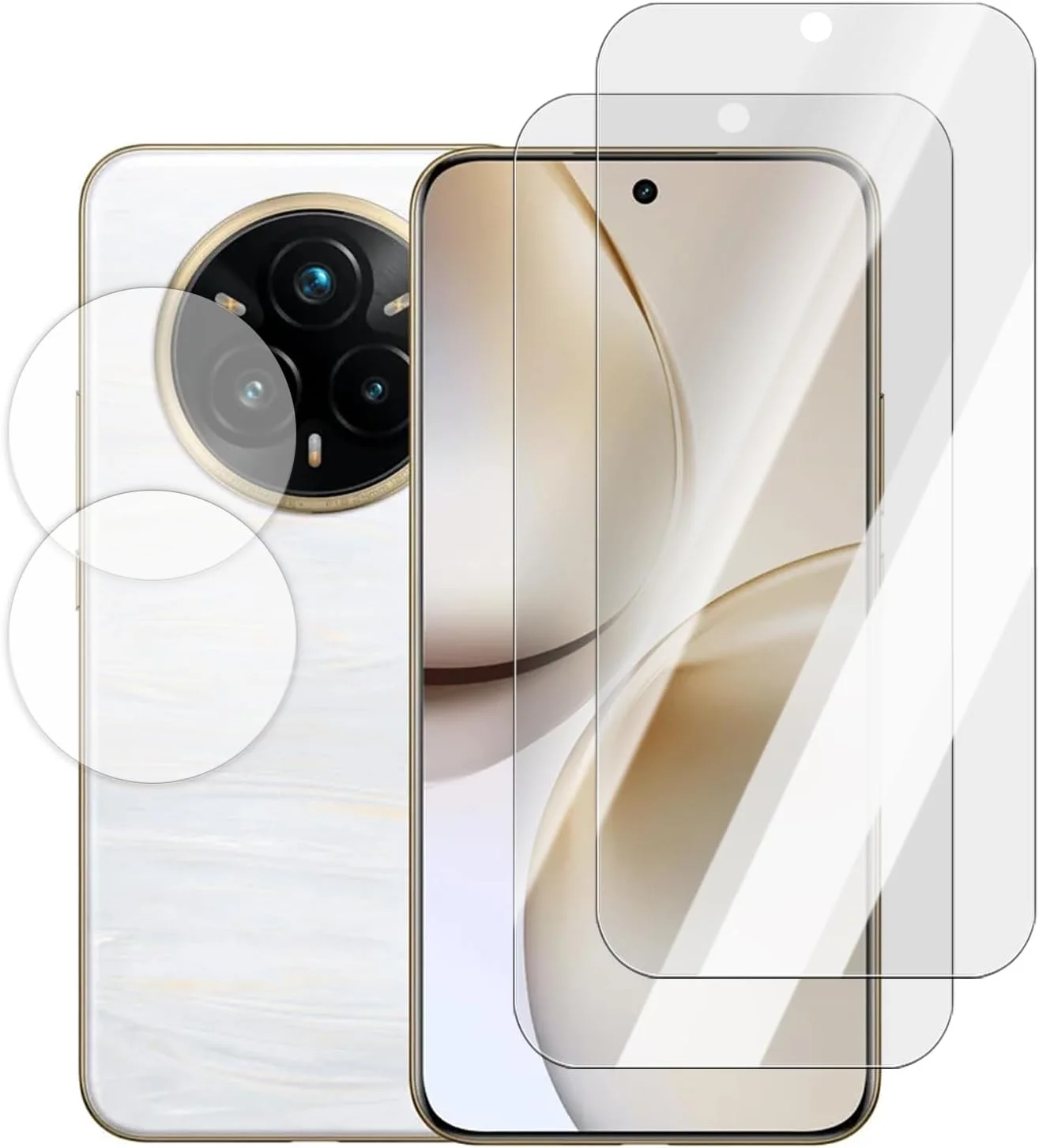 محافظ صفحه نمایش شیشه ای و محافظ دوربین مدل Tujibeay 2+2 Pack سازگار با گوشی Realme 14 pro plus 5g، فیلم شیشه ای محافظ دوربین 3D