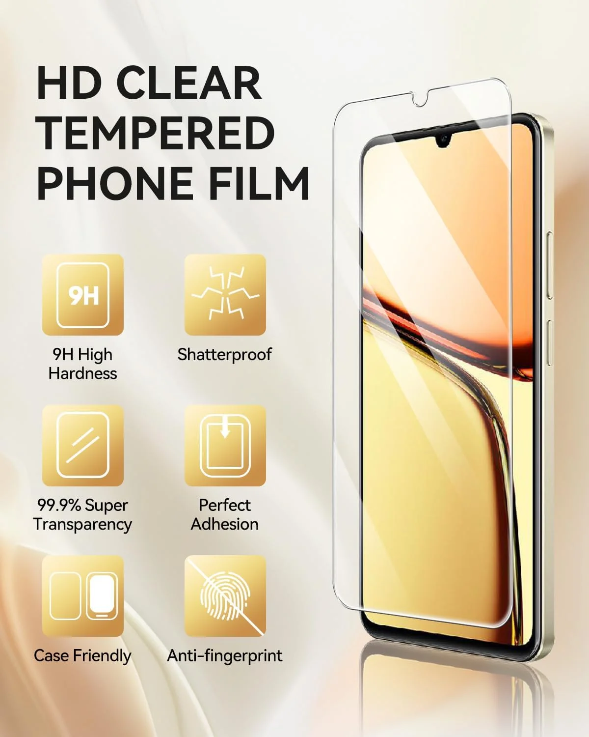 محافظ صفحه نمایش شیشه ای حرارت دیده [بسته 3 عددی] T Tersely برای Realme C61، سازگار با قاب، فوق العاده شفاف، مقاوم در برابر شکستن، فیلم ضد خش برای محافظت بیشتر