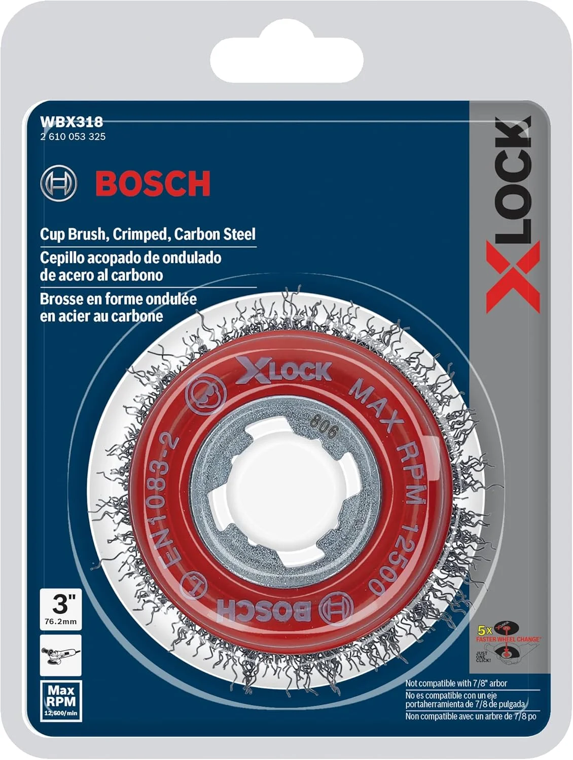 برس سیمی کاسه ای فولادی کربنی بوش WBX318 با قطر 3 اینچ و رابط X-LOCK
