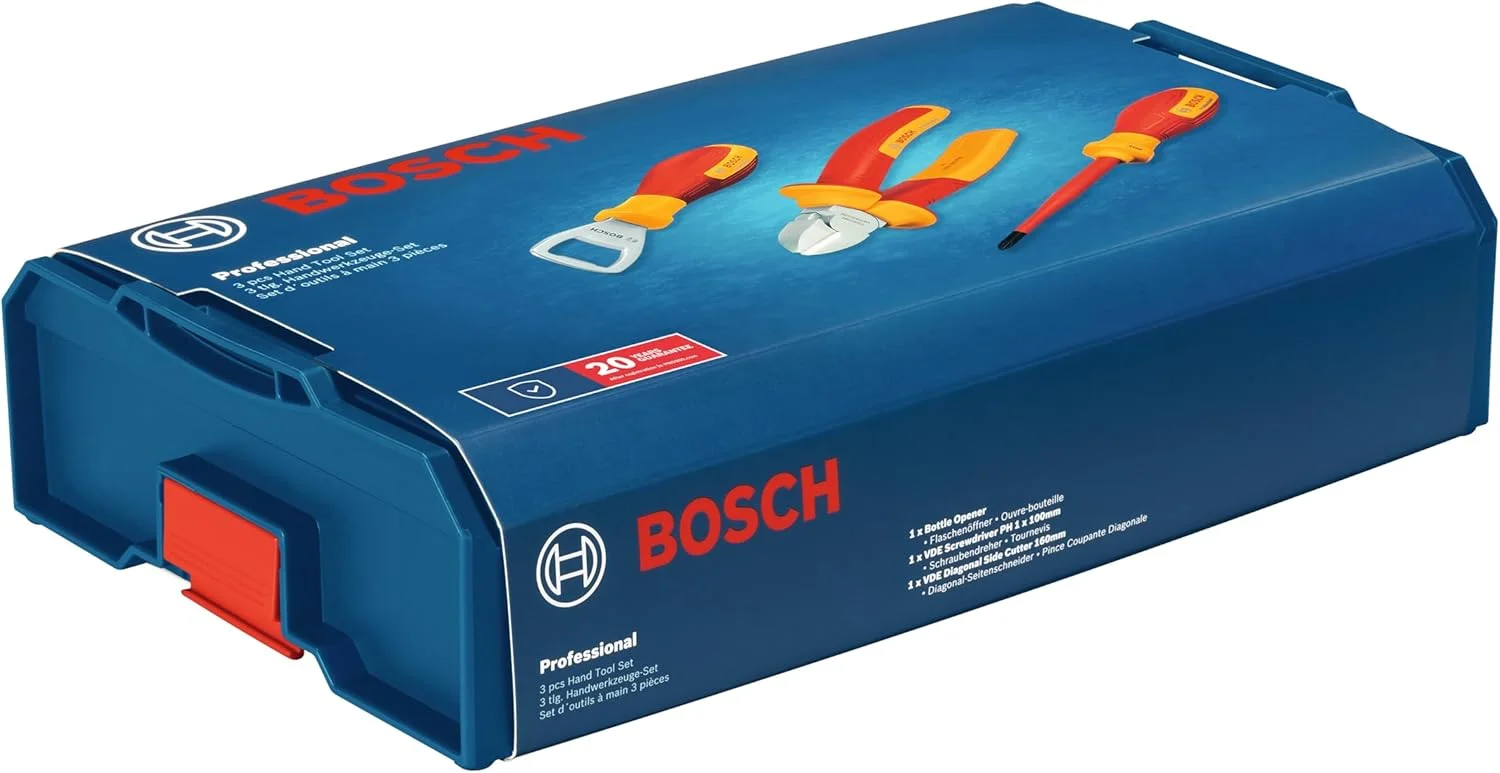 مجموعه ابزار دستی 3 تکه بوش پروفشنال (شامل 1 عدد پیچ گوشتی VDE (PH1)، 1 عدد سیم چین VDE (160 میلی متر) و 1 عدد درب بازکن بطری در جعبه L-Boxx Mini)
