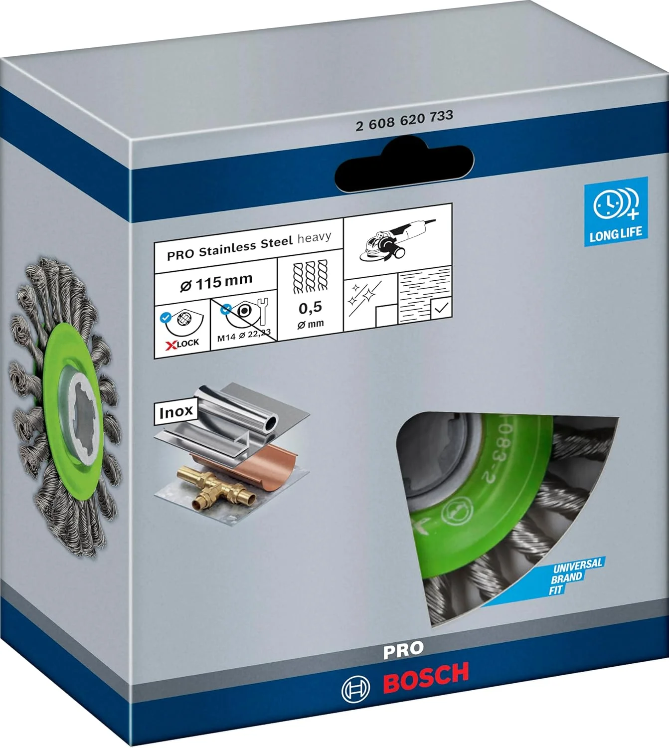 برس سیمی بافته شده سنگین بوش پروفشنال (برای استیل ضد زنگ، X-LOCK، ضد زنگ، قطر 115 میلی متر، ضخامت سیم 0.5 میلی متر)