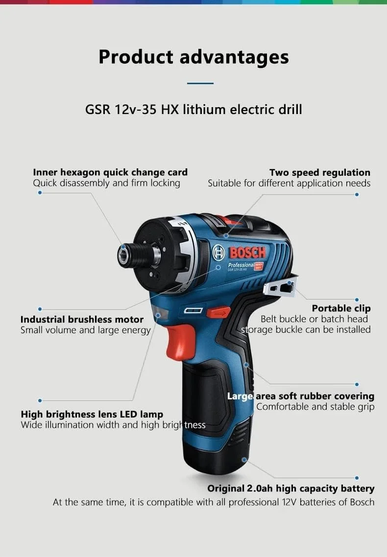 AETOOL - دریل پیچ گوشتی شارژی بی سیم BOSCHs چند منظوره خانگی دریل پیچ گوشتی براشلس GSR 12V-35 ابزار برقی (GSR 12V-35)