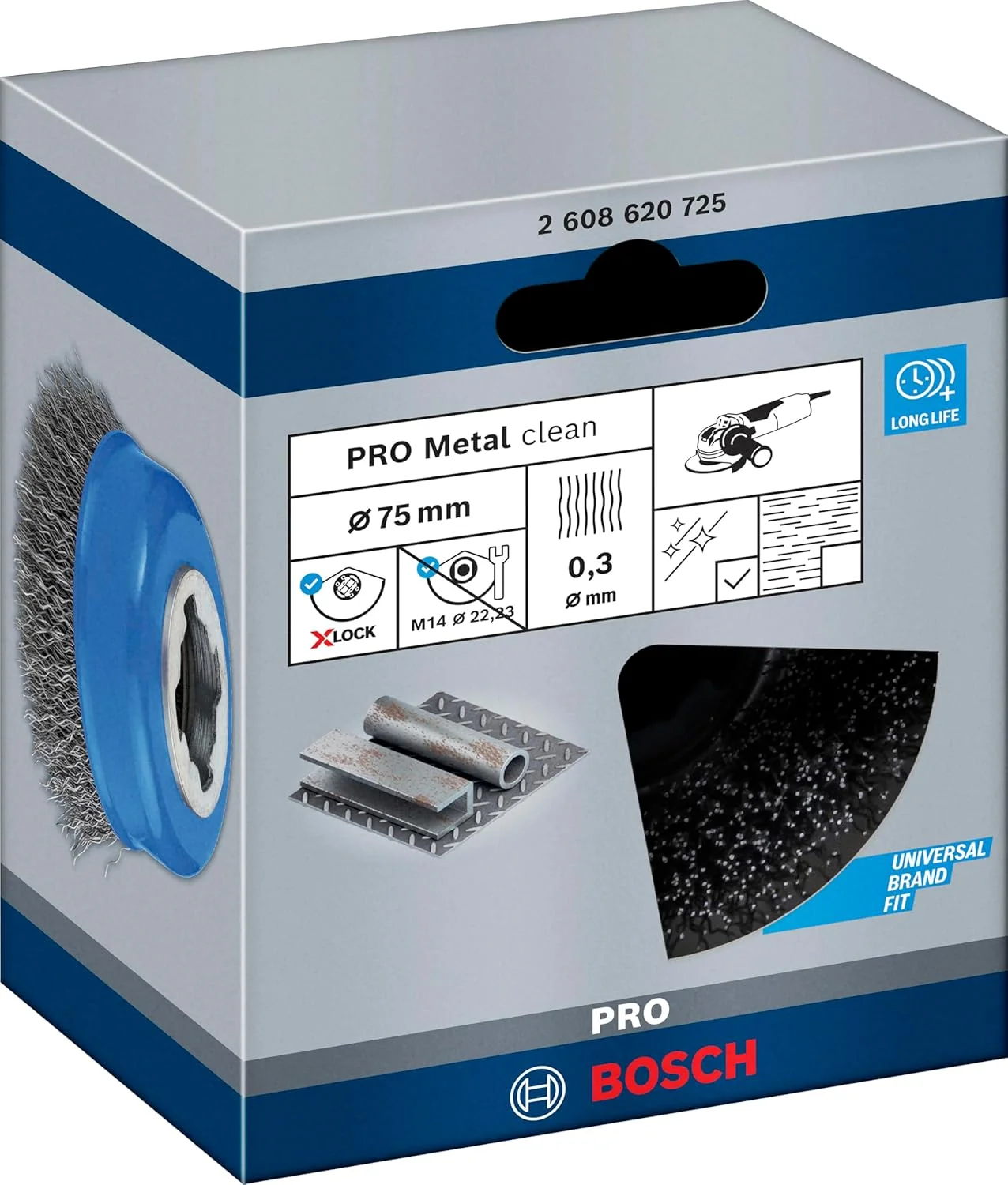 برس کاسه ای سیمی بوش پروفشنال 2608620725 (برای فلز، X-Lock، قطر 75 میلی متر، ضخامت سیم 0.3 میلی متر، برای قطر 125 میلی متر)