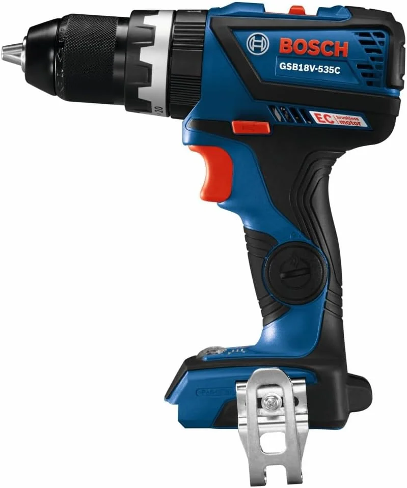 دریل چکشی/پیچ گوشتی براشلس بوش مدل GSB18V-535CN، 18 ولت، آماده اتصال، مقاوم و جمع و جور، با درایو 1/2 اینچ (فقط ابزار)