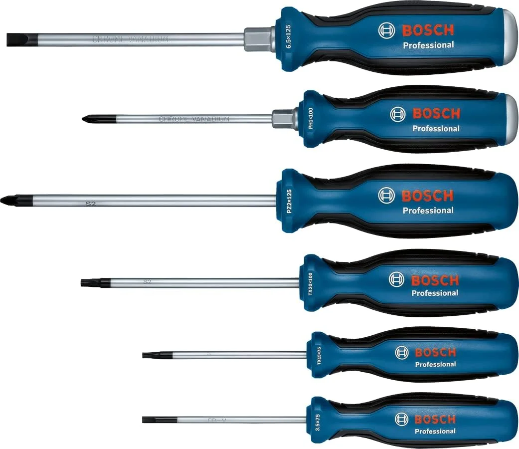 Bosch Professional 6-Pieces Screwdriver Set (incl. Phillips, Slotted, Torx, and Pozidriv, in Cardboard Box)