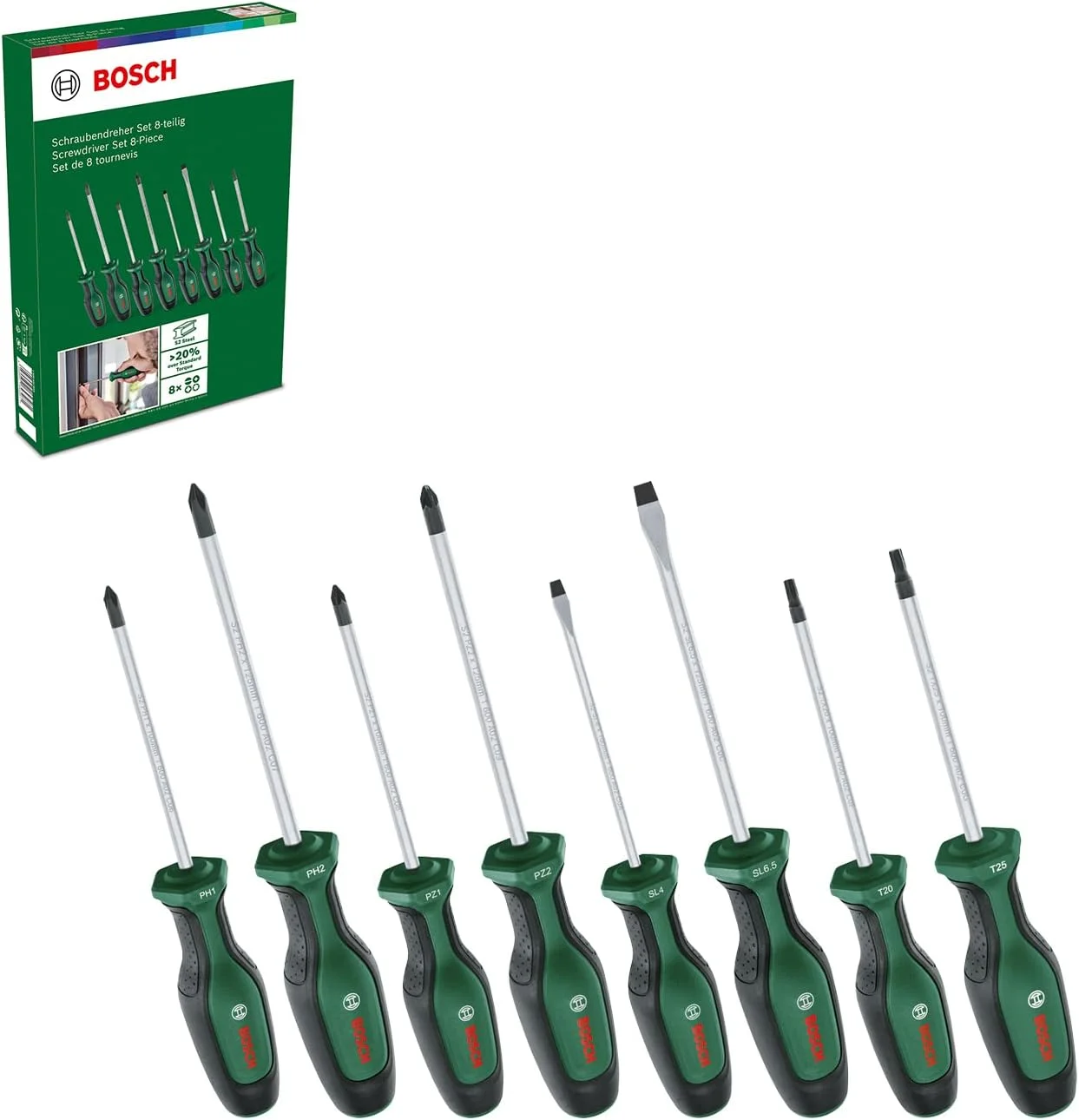 Bosch Screwdriver Set 8-Piece (8X High-Performance Screwdrivers for DIY; S2 Steel; Softgrip; Magnetic Tip) Bosch Screwdriver Set 8-Piece (8X High-Performance Screwdrivers for DIY; S2 Steel; Softgrip; Magnetic Tip)