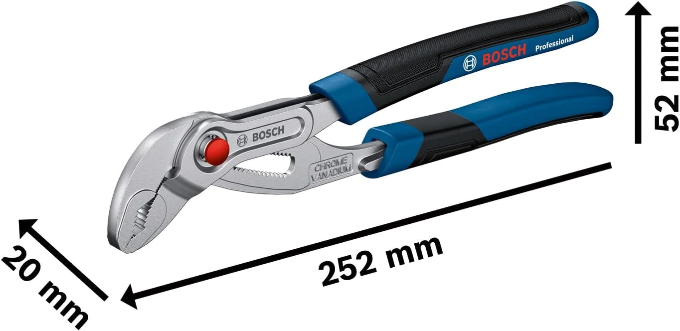 Bosch Professional Water Pump Pliers (250 mm, 2K Soft Grip, Chrome-Vanadium Steel)