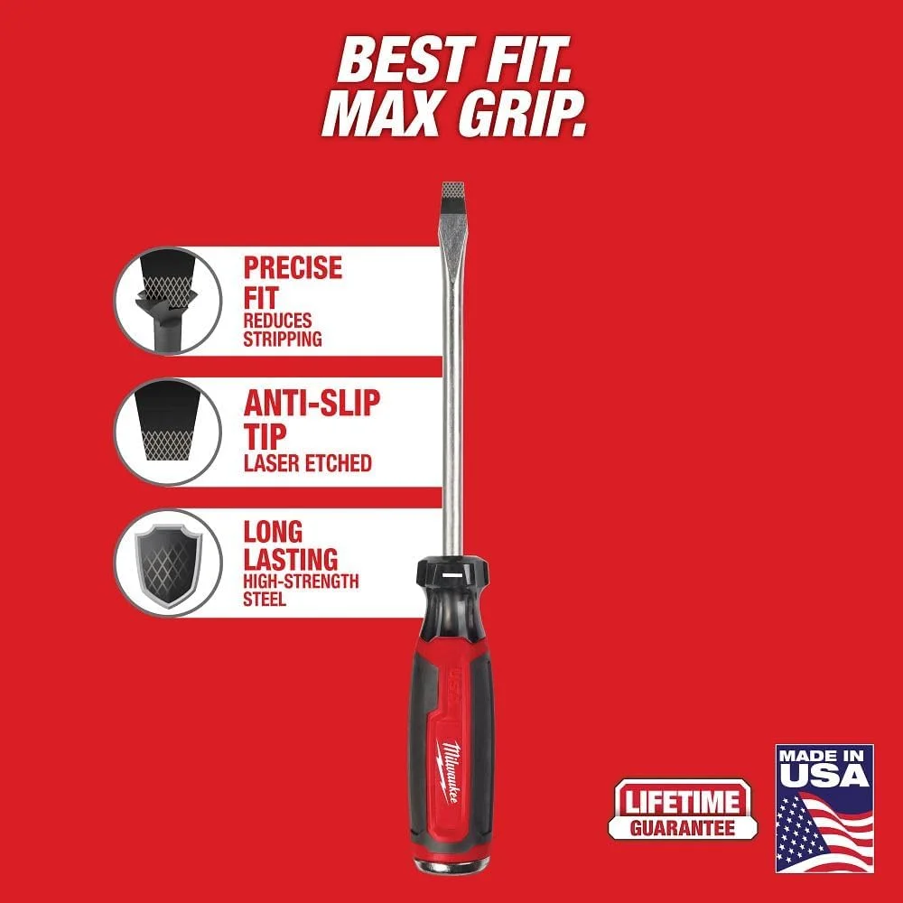 پیچ گوشتی تخت تخریب میلواکی با دسته نرم، سایز 5/16 اینچ، طول 6 اینچ