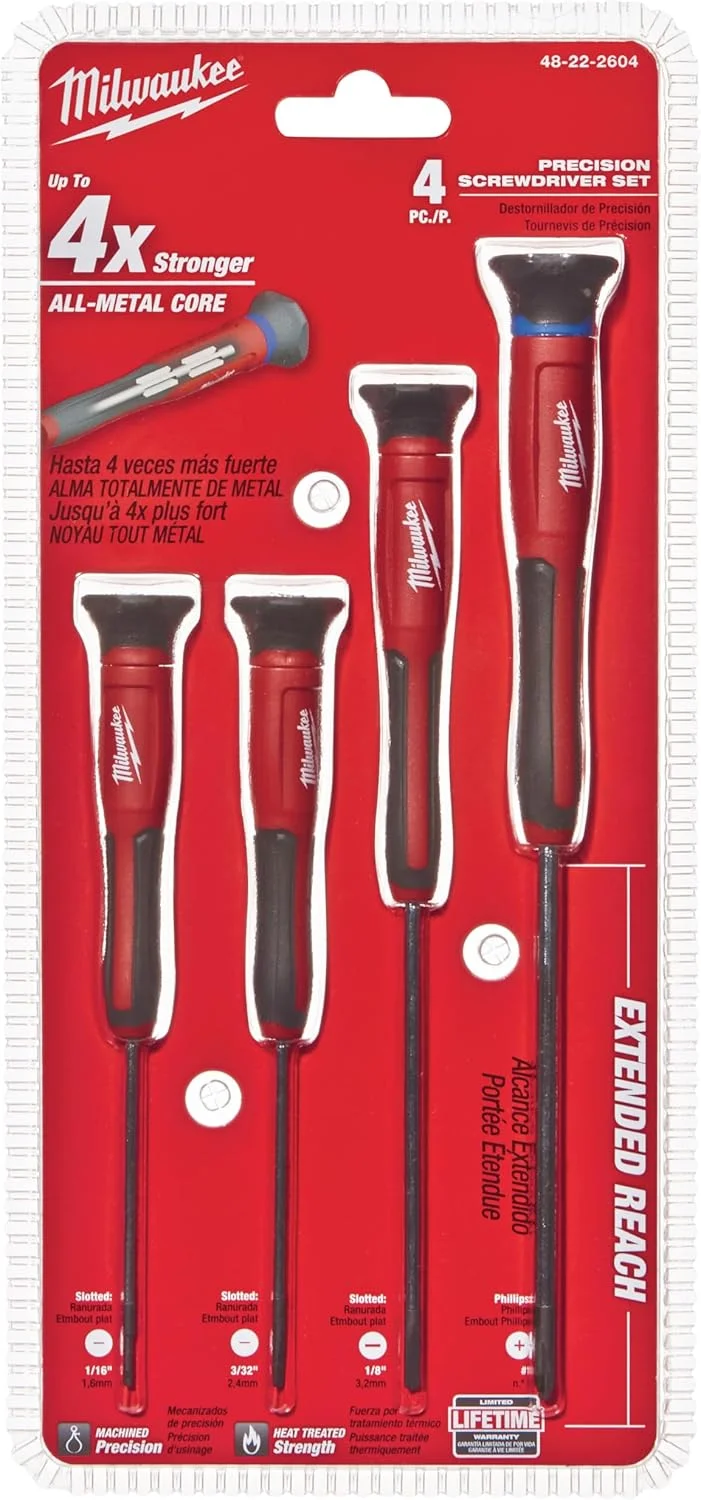 ست پیچ گوشتی دقیق 4 تکه میلواکی مدل 48-22-2604 با درپوش های چرخشی 360 درجه و علامت های شناسایی رنگی