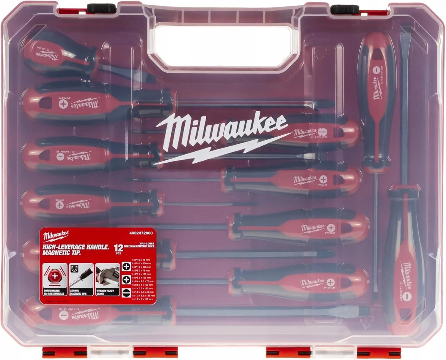 مجموعه 12 عددی پیچ گوشتی سه پره میلواکی مدل 4932472003، قرمز