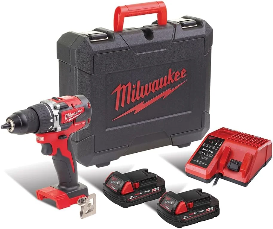 دریل چکشی شارژی میلواکی مدل M18CBLPD-202C با سرعت متغیر، مشکی، قرمز