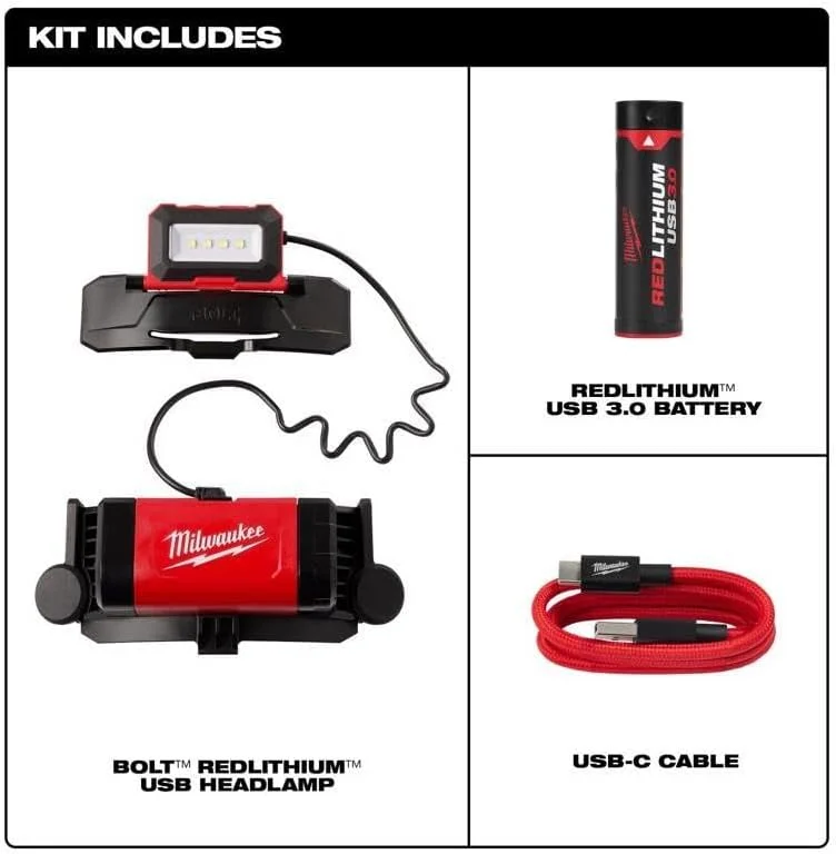 چراغ پیشانی کلاه ایمنی USB بولت RED Lithium (21-2118)