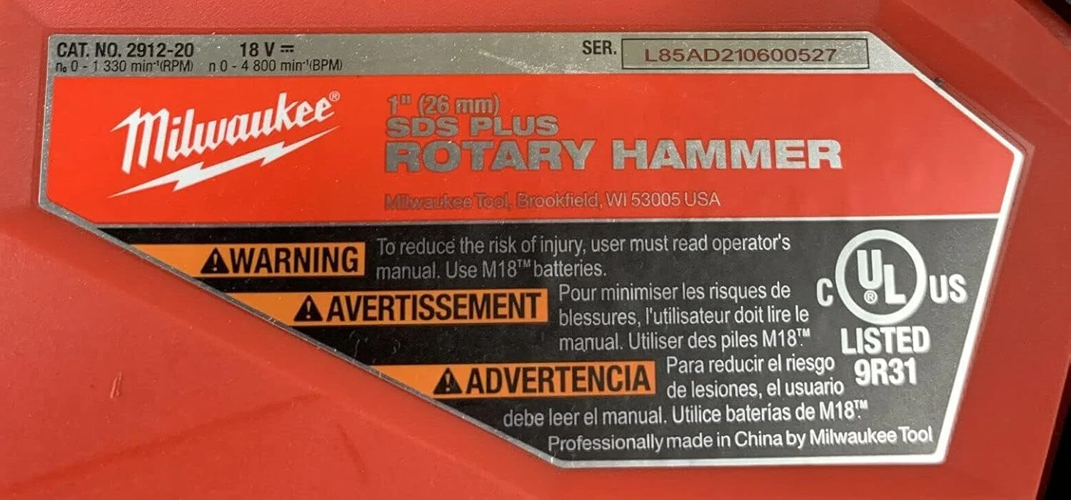 چکش تخریب چرخشی براشلس 1 اینچی SDS Plus میلواکی 2912-20 M18 Fuel 18V