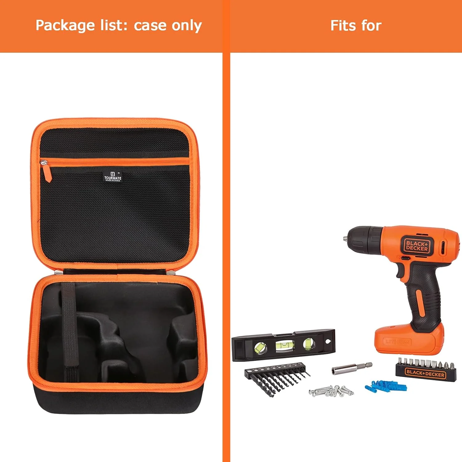 کیف حمل سخت Tourmate برای دریل شارژی BLACK+DECKER 8V MAX* به همراه 43 قطعه لوازم جانبی (BDCD8HDPK) / ست دریل برقی شارژی GardenJoy به همراه 30 عدد سری دریل/پیچ گوشتی (فقط کیف)