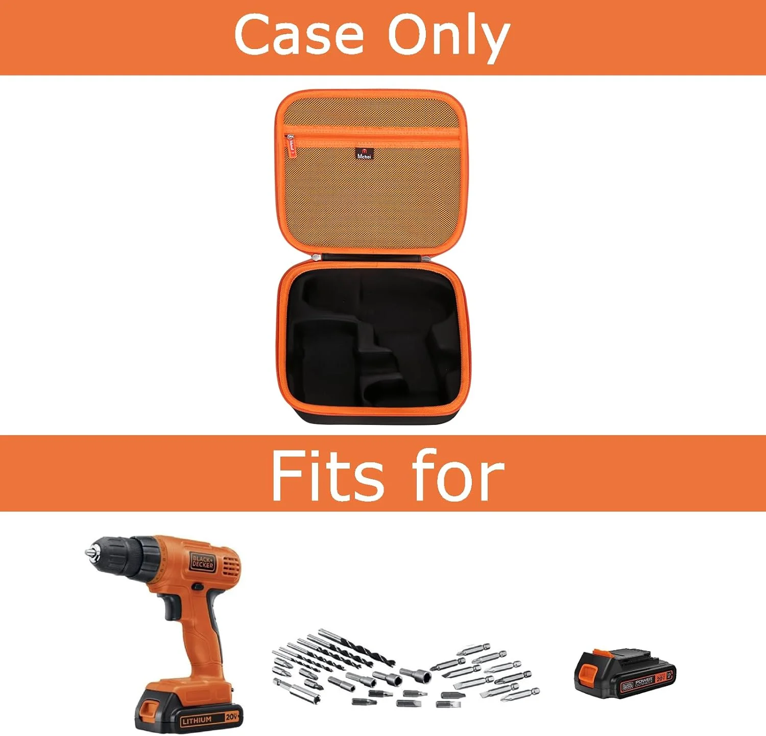 کیف سخت قابل حمل Mchoi سازگار با دریل/پیچ گوشتی شارژی BLACK+DECKER 20V Max (LD120VA)، فقط کیف