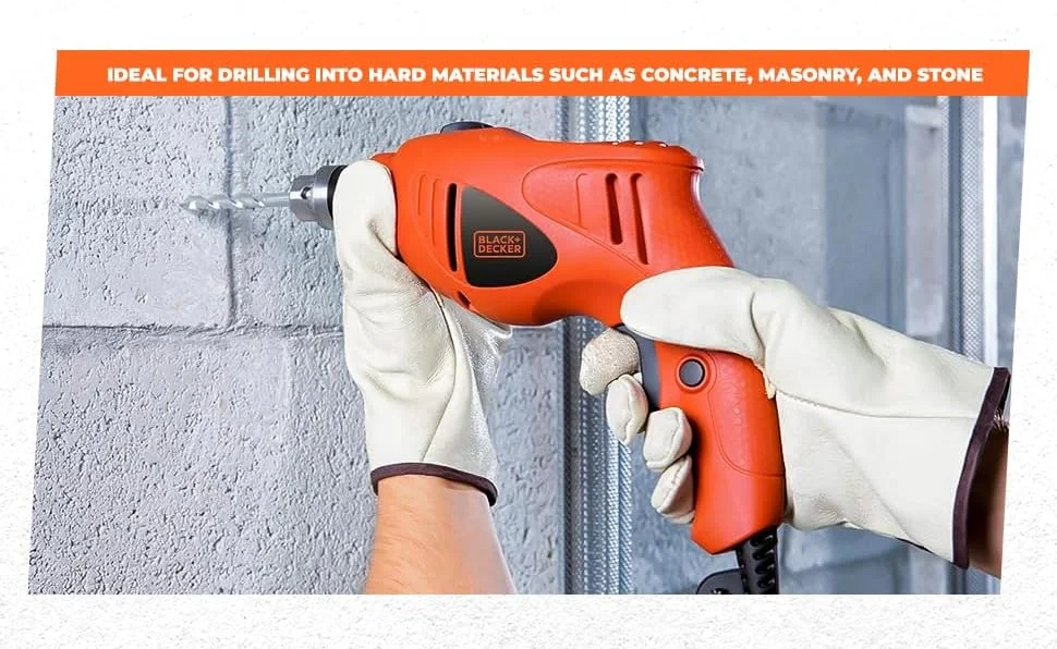 دریل چکشی تک سرعته 550 وات بلک اند دکر مدل KR5010 با سرعت 2800 دور در دقیقه، مته 10 میلی متری، مناسب برای مصارف خانگی و سوراخکاری مصالح ساختمانی، فولاد و چوب، نارنجی دریل چکشی تک سرعته 550 وات بلک اند دکر مدل KR5010 با سرعت 2800 دور در دقیقه، مته 10 میلی متری، مناسب برای مصارف خانگی و سوراخکاری مصالح ساختمانی، فولاد و چوب، نارنجی