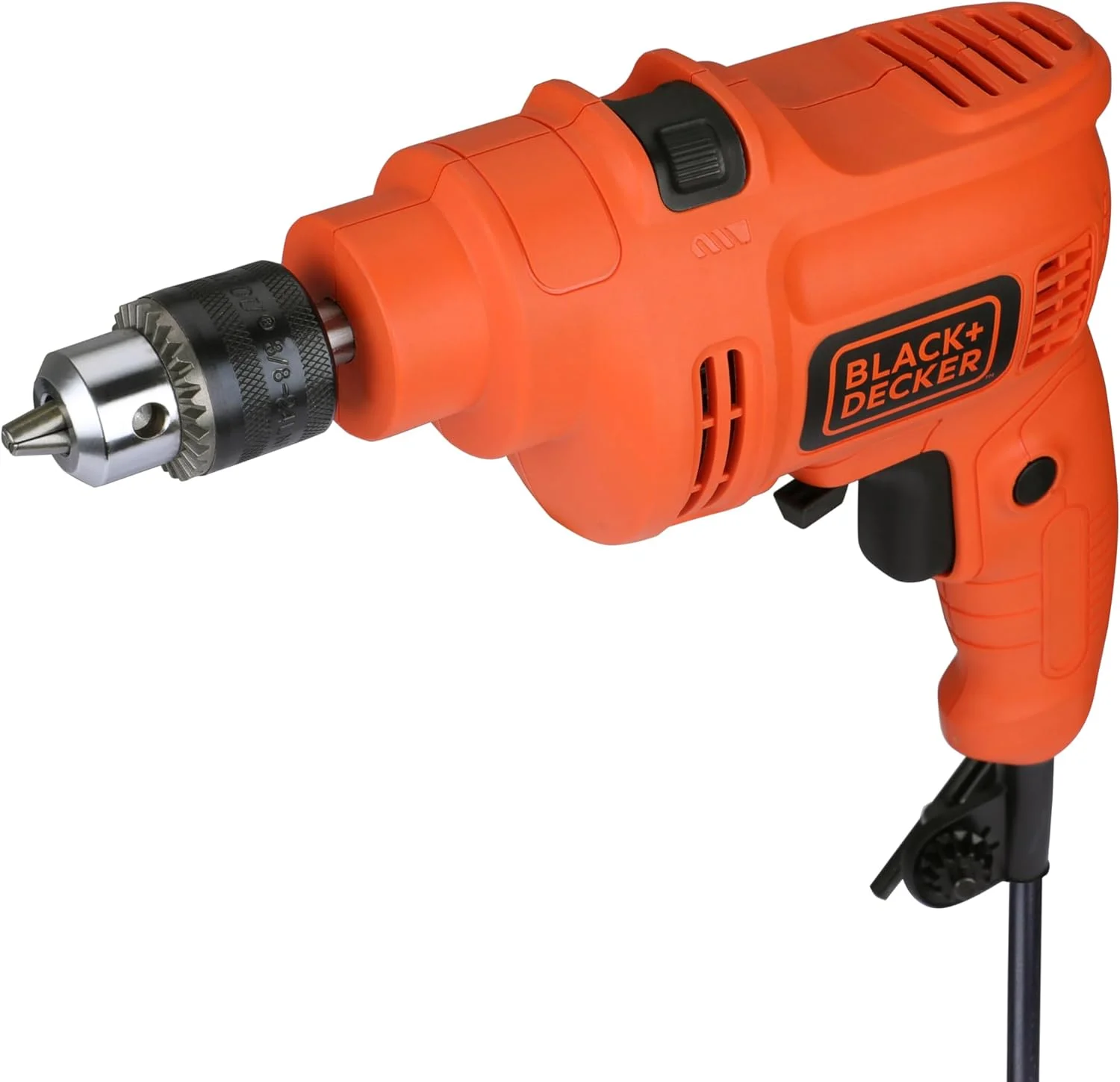 دریل چکشی متغیر 550 وات بلک اند دکر مدل KR5010V با سرعت 2800 دور در دقیقه، دریل 10 میلی متری مناسب برای مصارف خانگی و DIY، برای سوراخکاری مصالح ساختمانی، فولاد و چوب، نارنجی