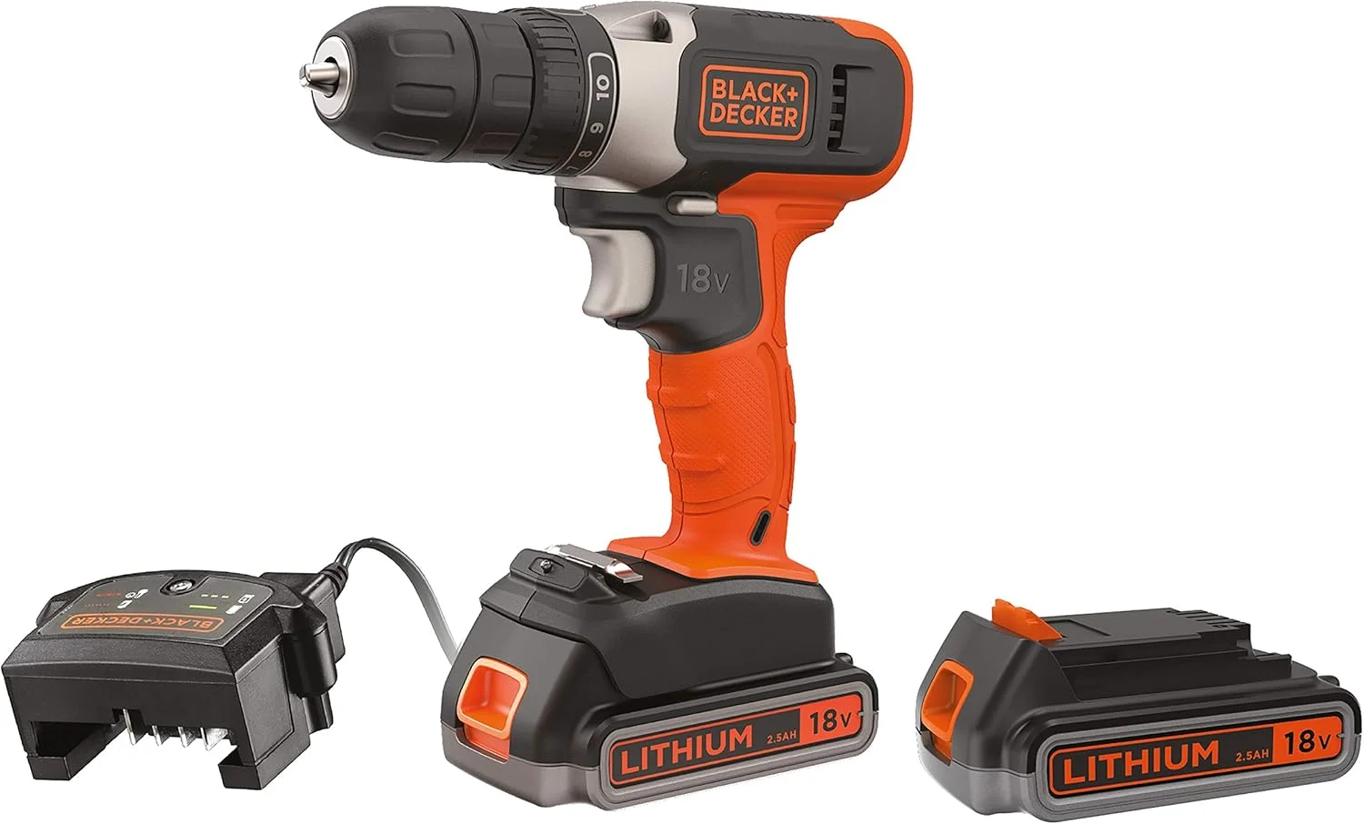 دریل پیچ گوشتی 18 ولت Black & Decker BCD001E2K-QW با 2 باتری 2.5 آمپر ساعت و کیف
