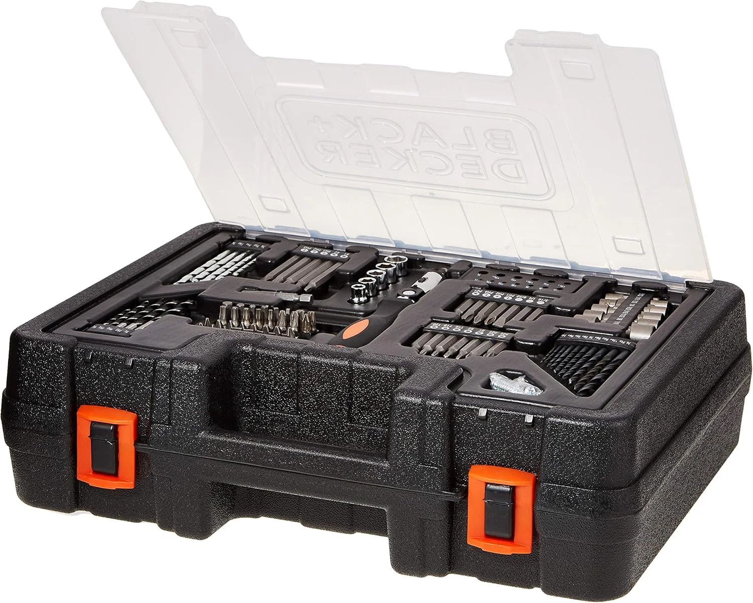 دریل پیچ گوشتی شارژی 12 ولت بلک اند دکر مدل CD12100KM-B5 به همراه 100 سری مختلف در جعبه ابزار، نارنجی/مشکی