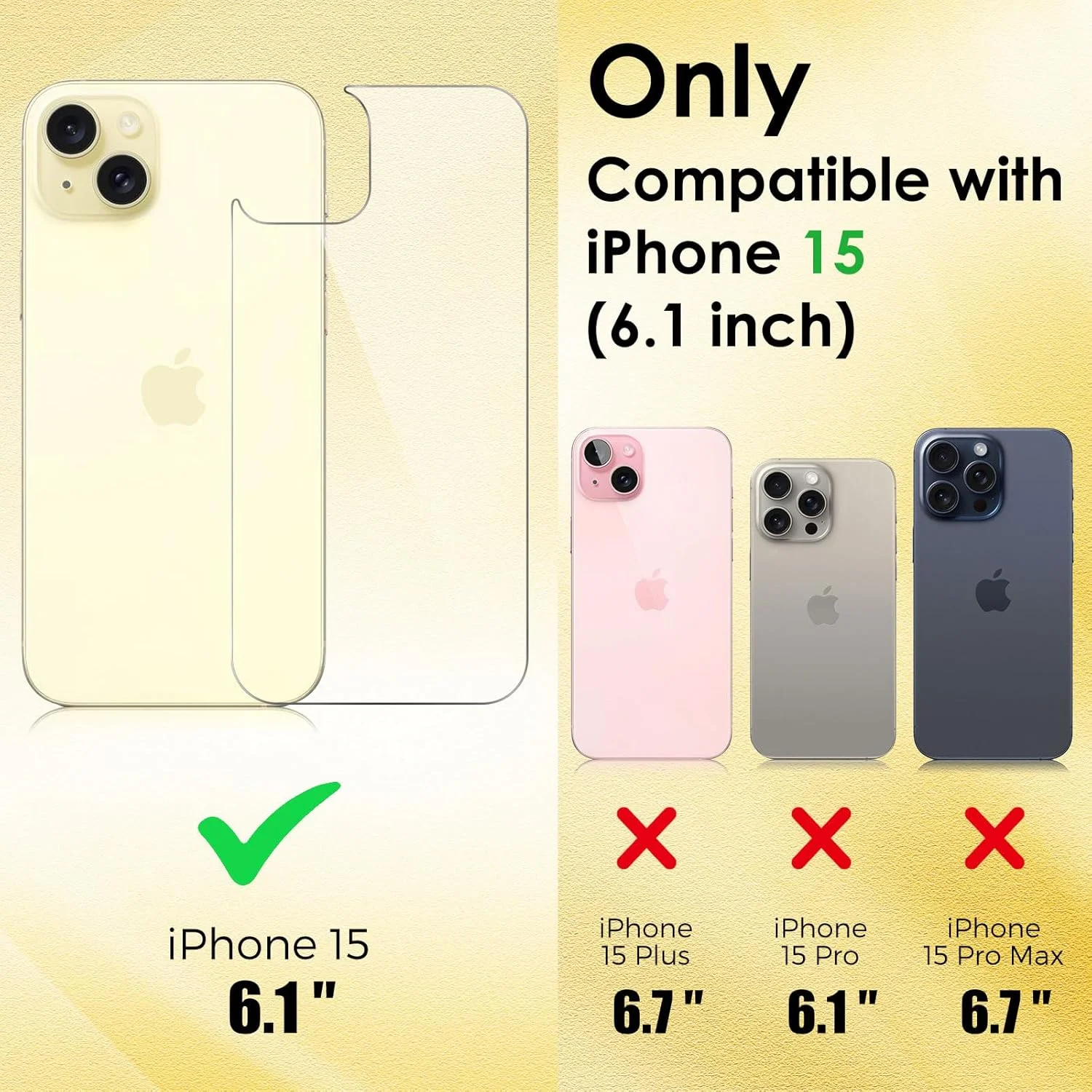 محافظ پشت صفحه نمایش آیفون 15 آیولا [بسته 2 عددی]، بدون حباب و مقاوم در برابر خراش، فیلم شیشه ای حرارت دیده (6.1 اینچ)