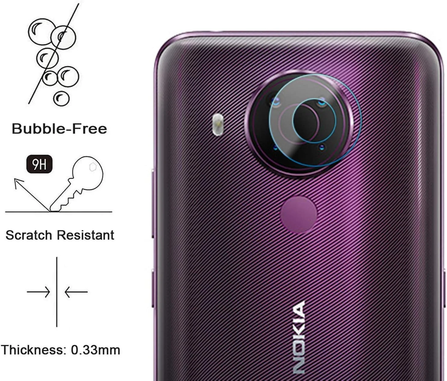 محافظ لنز دوربین پشتی نوکائر برای نوکیا 5.4، [بسته 3 عددی] محافظ لنز دوربین شیشه ای حرارت دیده فوق نازک 2.5D HD - شفاف