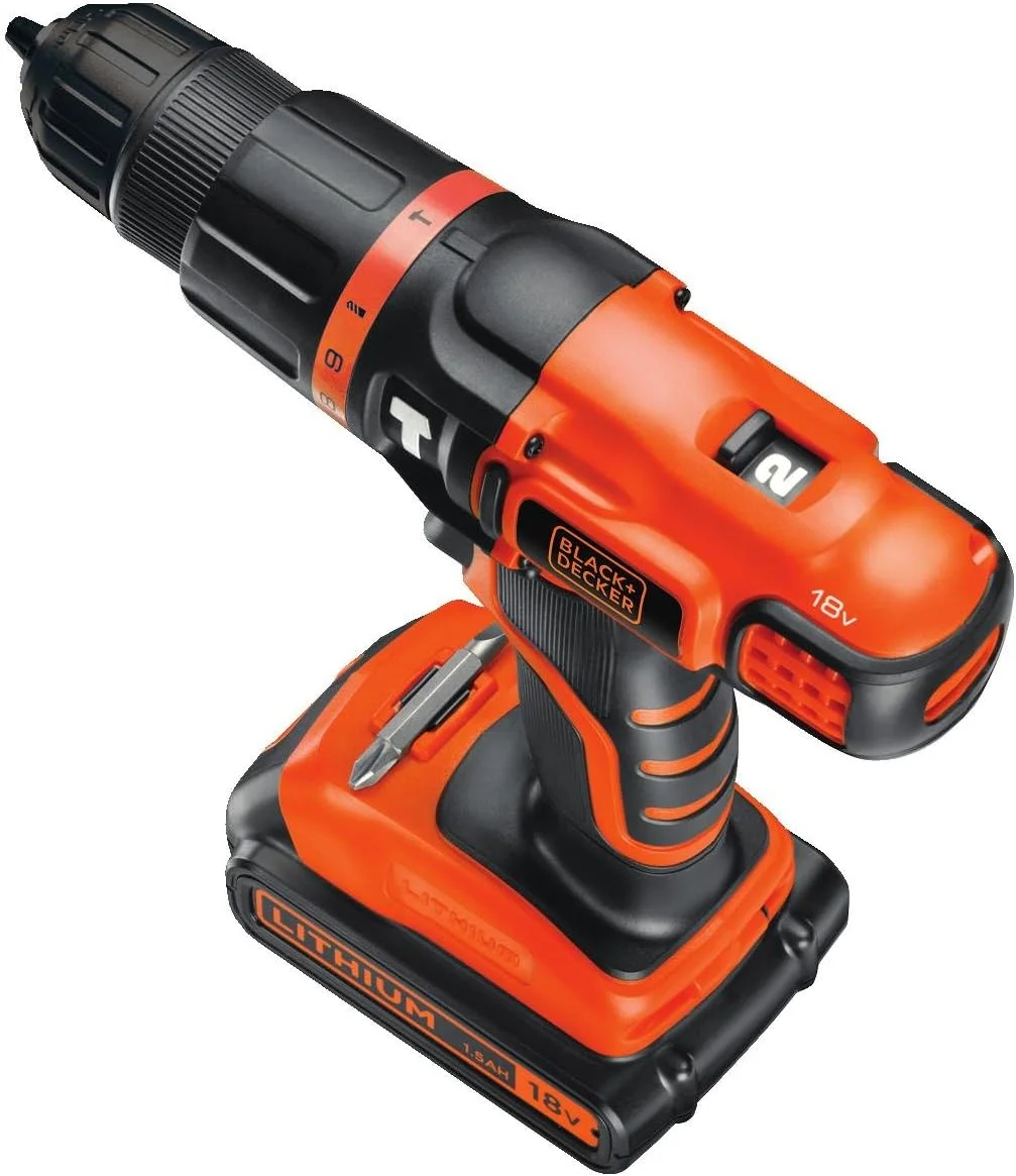 دریل چکشی شارژی 18 ولت دو سرعته BLACK+DECKER با جعبه ابزار، EGBL188K-GB