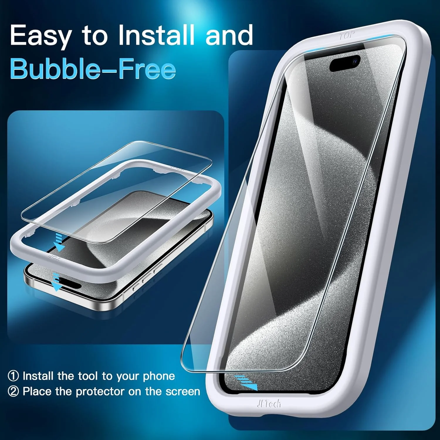 محافظ صفحه نمایش JETech برای آیفون 15 پرو 6.1 اینچی، بدون حباب، فیلم شیشه ای حرارت دیده با ابزار نصب آسان، سازگار با قاب، شفاف HD، بسته 2 عددی محافظ صفحه نمایش JETech برای آیفون 15 پرو 6.1 اینچی، بدون حباب، فیلم شیشه ای حرارت دیده با ابزار نصب آسان، سازگار با قاب، شفاف HD، بسته 2 عددی