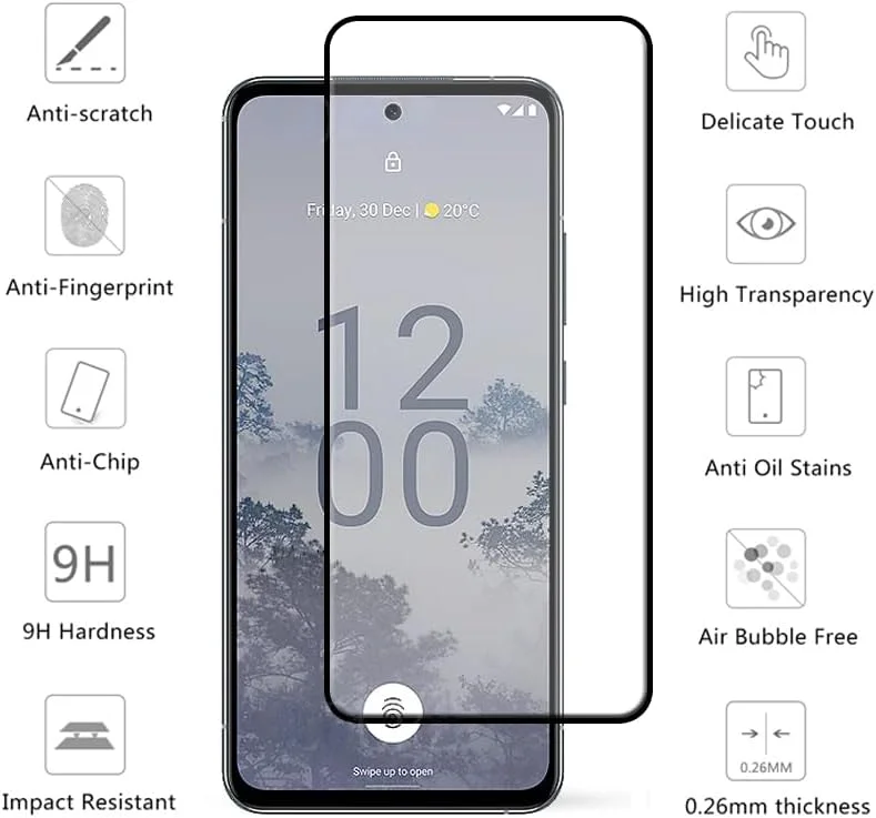 محافظ صفحه نمایش شیشه ای سازگار با نوکیا X30 5G، سختی 9H با فناوری DoubleDefence، محافظ سه بعدی، بسته 2 عددی محافظ صفحه نمایش شیشه ای سازگار با نوکیا X30 5G، سختی 9H با فناوری DoubleDefence، محافظ سه بعدی، بسته 2 عددی
