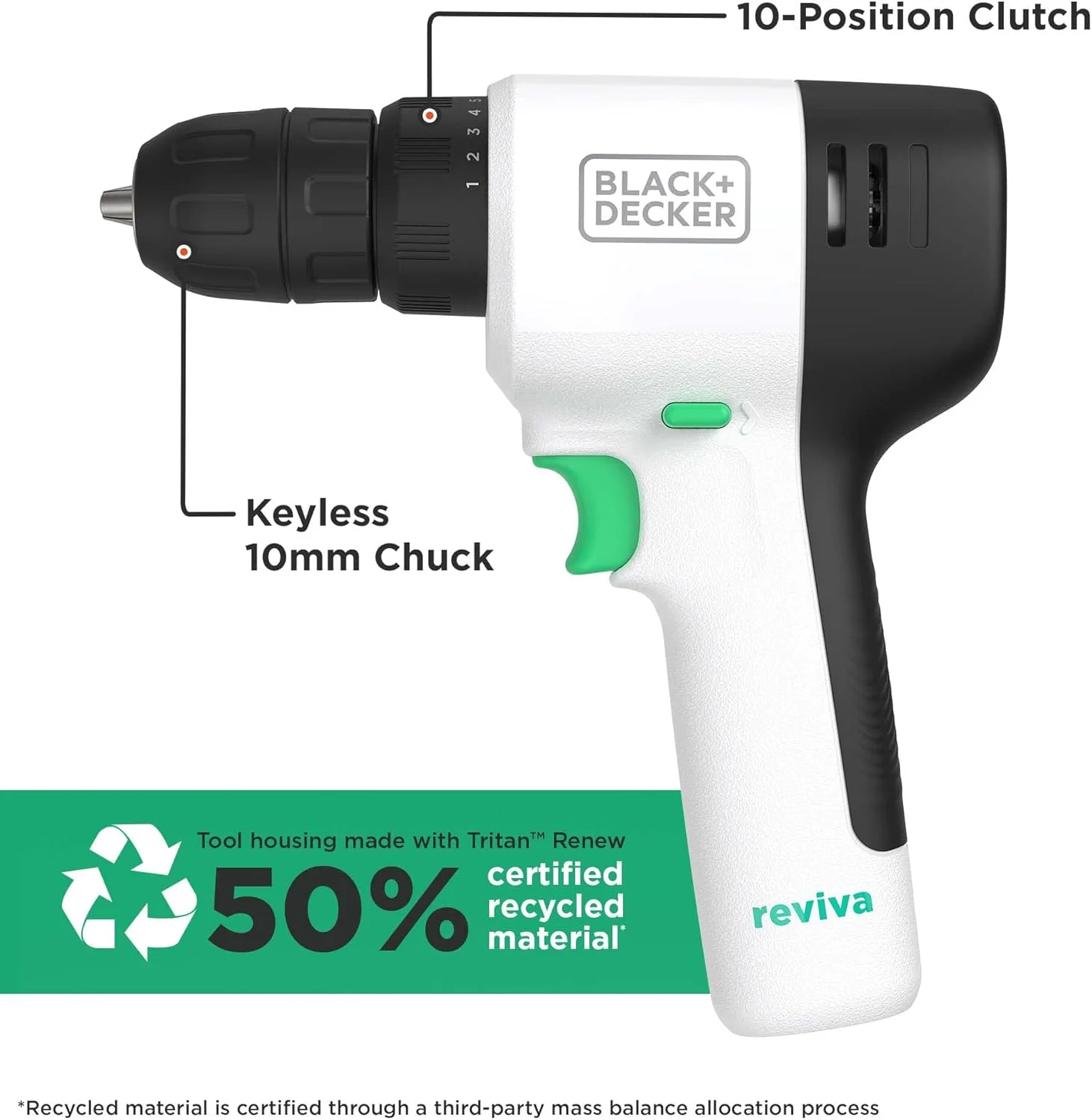 دریل پیچ گوشتی شارژی 12 ولت سبک و قدرتمند Black & Decker Reviva ساخته شده از 50% مواد بازیافتی مدل REVDD12C-GB