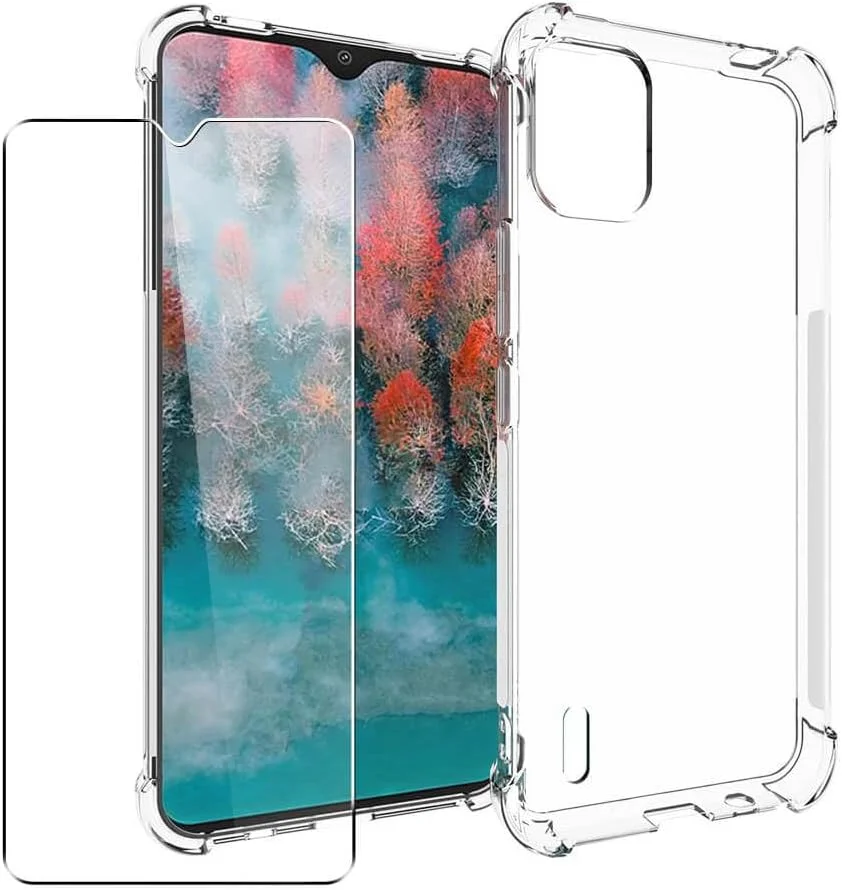 کاور ژله ای نرم و شفاف SDTEK برای نوکیا C12 [گوشه های ایربگ دار] + محافظ صفحه نمایش شیشه ای حرارت دیده