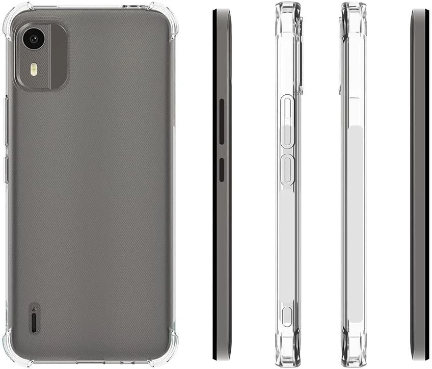 کاور ژله ای نرم و شفاف SDTEK برای نوکیا C12 [گوشه های ایربگ دار] + محافظ صفحه نمایش شیشه ای حرارت دیده