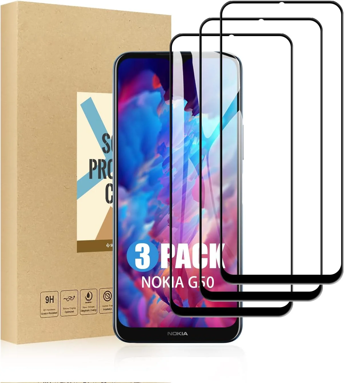 محافظ صفحه نمایش SCL برای نوکیا G50، [بسته 3 عددی] [پوشش کامل] فیلم شیشه ای حرارت دیده، سختی 9H، ضد خش، ضد اثر انگشت، بدون حباب