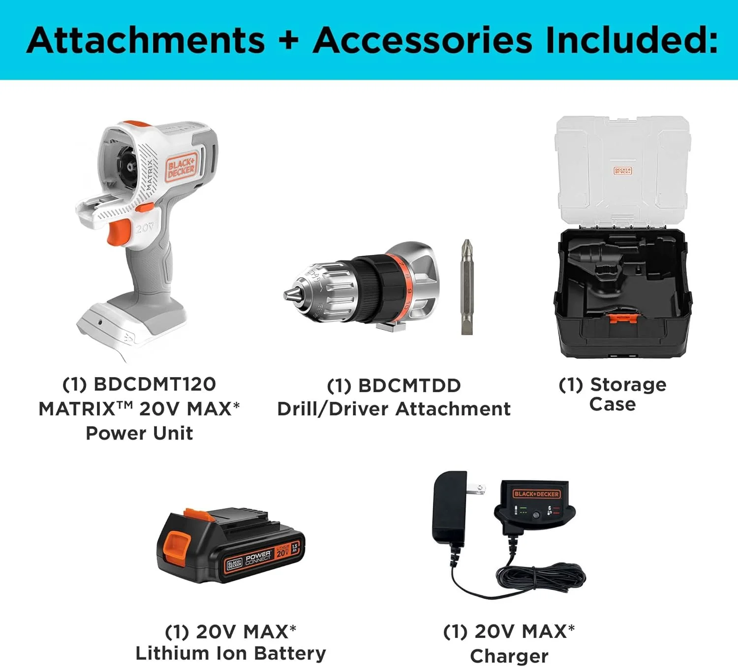 دریل کیت BLACK+DECKER MATRIX 20V MAX* به همراه جعبه نگهداری (BDCDMT120WCSTFF)