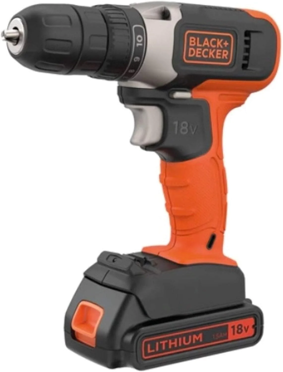 دریل پیچ گوشتی شارژی 18 ولت 1.5 آمپر Black & Decker، مناسب برای سوراخکاری چوب و بستن پیچ، نارنجی/مشکی - BCD001C1-GB