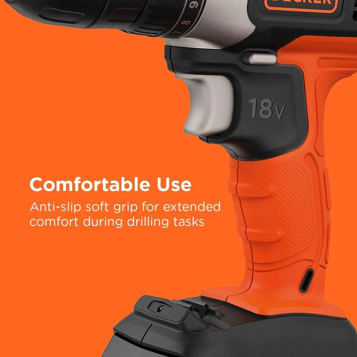 دریل پیچ گوشتی شارژی 18 ولت 1.5 آمپر Black & Decker، مناسب برای سوراخکاری چوب و بستن پیچ، نارنجی/مشکی - BCD001C1-GB