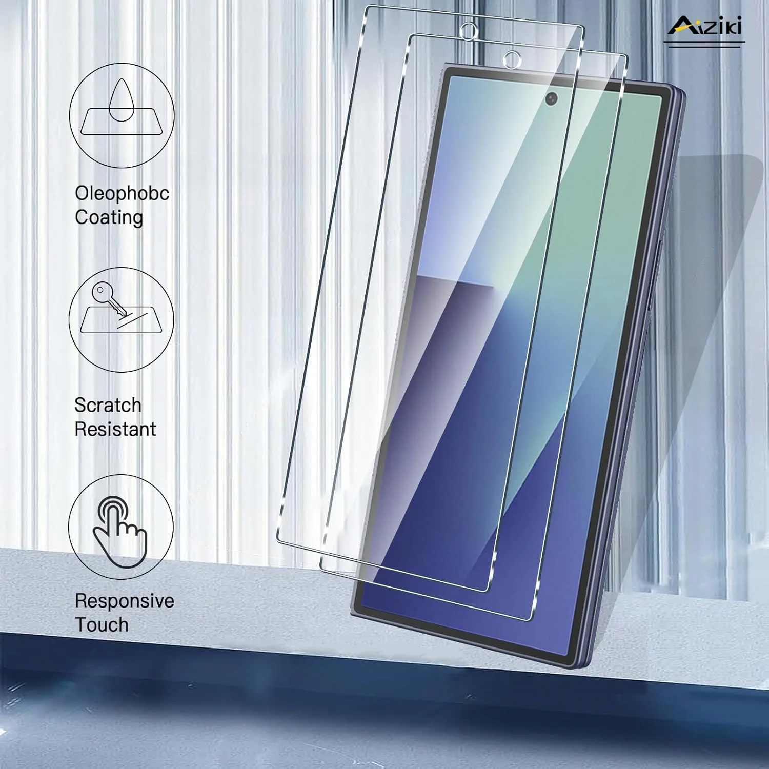 محافظ صفحه نمایش شیشه ای حرارت دیده Aiziki (2 عدد) برای Samsung Galaxy Z Fold 7، شفاف HD، ضد خش، ضد اثر انگشت، پوشش کامل با سختی 9H برای Samsung Galaxy Z Fold 7