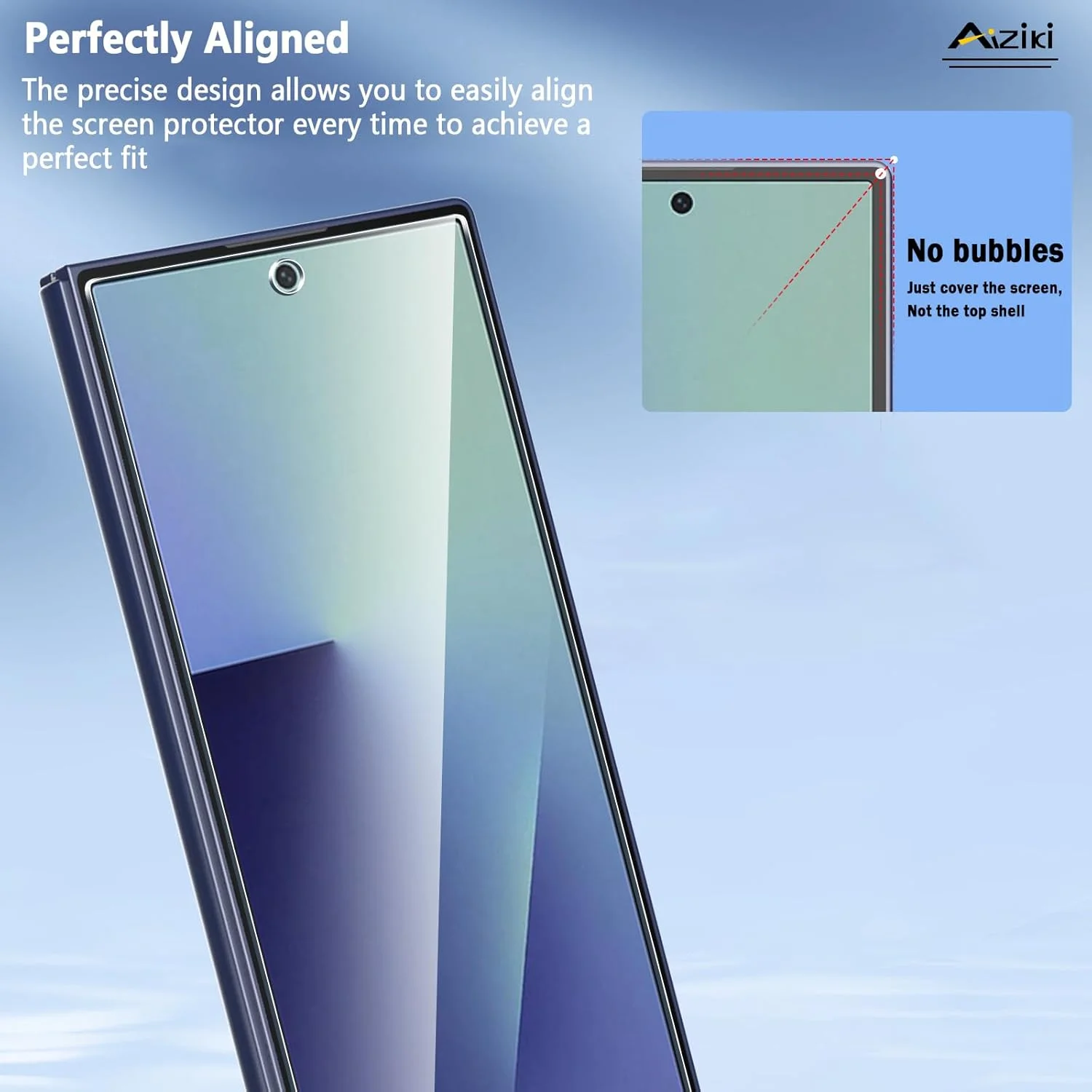 محافظ صفحه نمایش شیشه ای حرارت دیده Aiziki (2 عدد) برای Samsung Galaxy Z Fold 7، شفاف HD، ضد خش، ضد اثر انگشت، پوشش کامل با سختی 9H برای Samsung Galaxy Z Fold 7