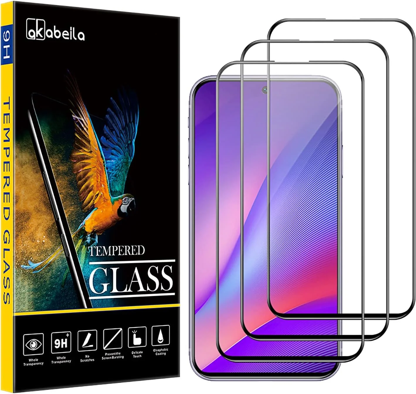 محافظ صفحه نمایش شیشه ای حرارت دیده آکابیلا [بسته 3 عددی] برای نوکیا C21 پلاس، فیلم محافظ HD ممتاز، درجه سختی 9H، مقاوم در برابر خط و خش، پوشش کامل