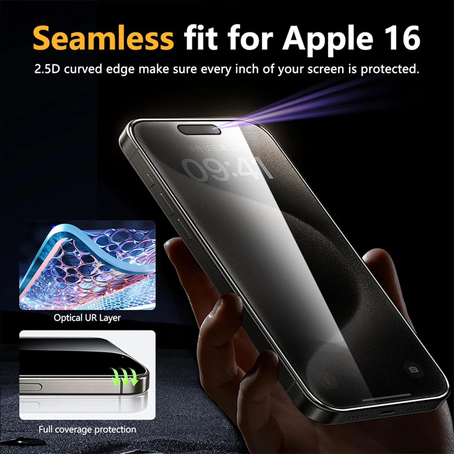 محافظ صفحه نمایش با کیفیت عالی ECO SHINE برای گوشی موبایل آیفون 16 پرو مکس، شیشه HD شفاف، مقاوم در برابر شکستگی و خراش، فیلم شیشه ای حرارت دیده 6.9 اینچی به همراه ابزار نصب آسان