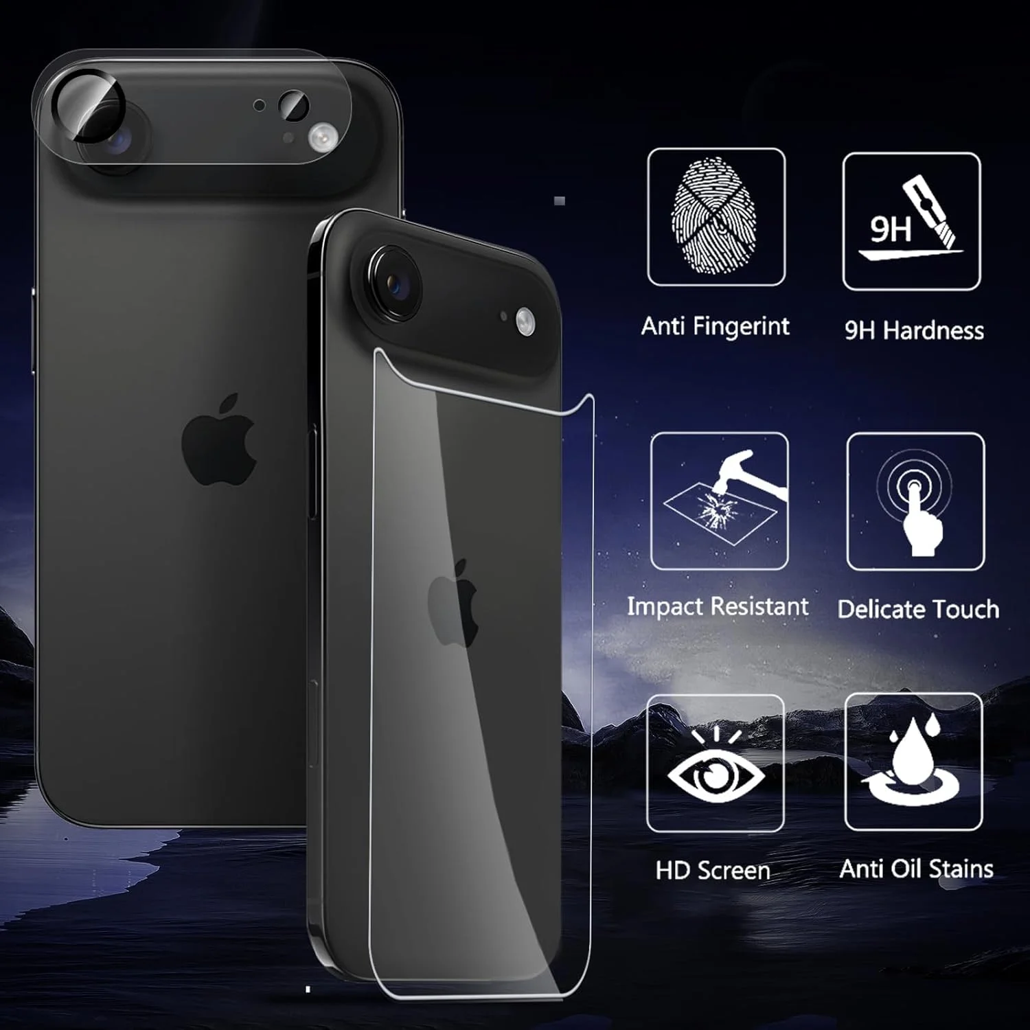 محافظ صفحه پشتی PaceBid برای آیفون 17 Air، شیشه حرارت دیده، [2 + 2 عدد] محافظ صفحه شیشه حرارت دیده پشتی + محافظ دوربین، فیلم HD با سختی 9H پوشش کامل محافظ شیشه ای پشت