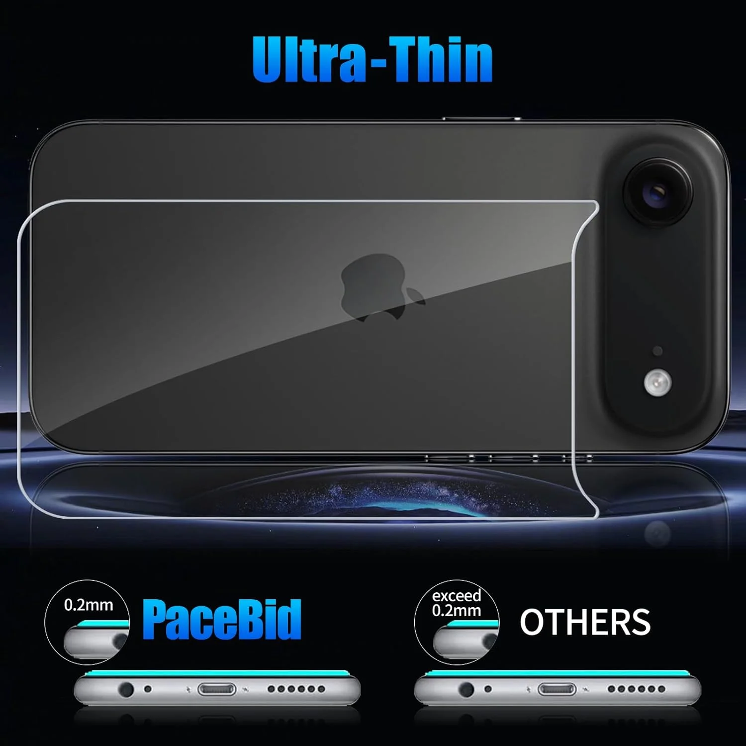 محافظ صفحه پشتی PaceBid برای آیفون 17 Air، شیشه حرارت دیده، [2 + 2 عدد] محافظ صفحه شیشه حرارت دیده پشتی + محافظ دوربین، فیلم HD با سختی 9H پوشش کامل محافظ شیشه ای پشت