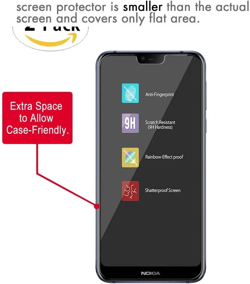 محافظ صفحه نمایش شیشه ای نوکیا 7.1 [بسته 2 عددی] - محافظ صفحه نمایش شیشه ای حرارت دیده برای نوکیا 7.1