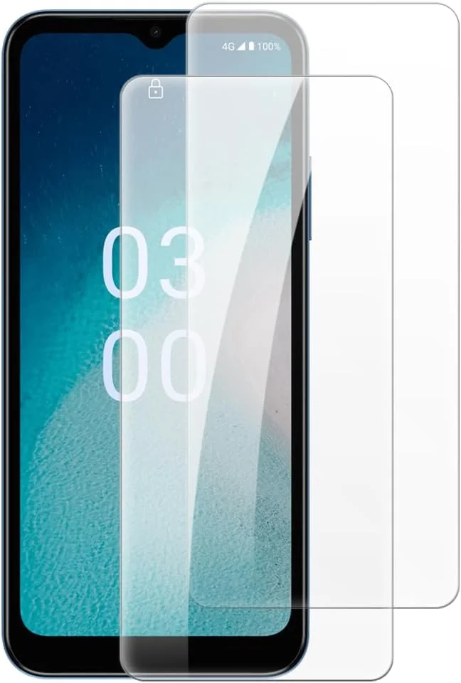 شاین تایم [بسته 2 عددی] محافظ صفحه نمایش شیشه ای حرارت دیده سازگار با نوکیا C300 4G (6.52 اینچ)، شفاف HD ضد خش بدون حباب، سازگار با قاب