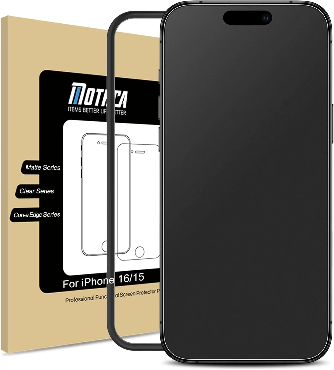 محافظ صفحه نمایش مات Mothca برای آیفون 16 / آیفون 15 شیشه حرارت دیده 2.5D فیلم محافظ صفحه نمایش ضد تابش نور ضد اثر انگشت (بسته 1 عددی)
